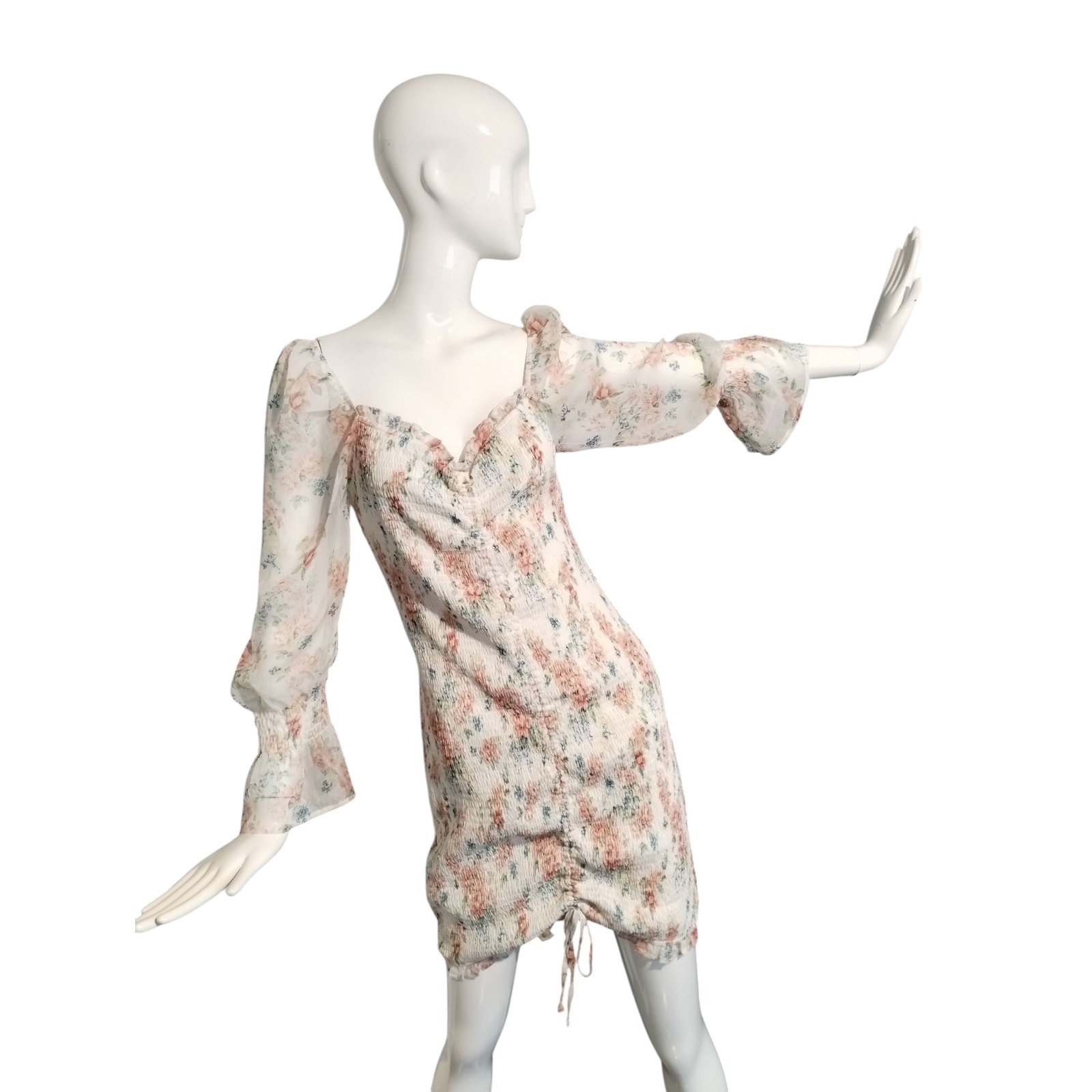 Storia Women's Size Large Pastel Floral Smocked Chiffon Ruffle Whimsical Dress